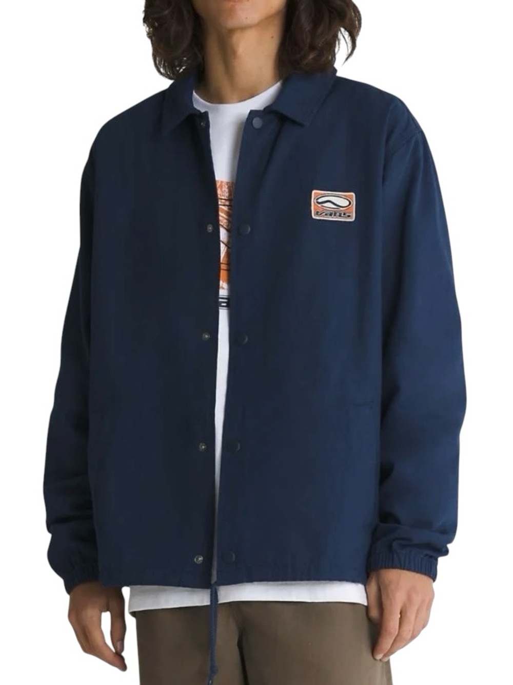Vans Torrey Skate Jacket Mens Medium Snap Button Coach Coat Navy Blue With Patch